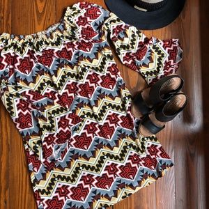 Bell Sleeved Aztec Print Dress